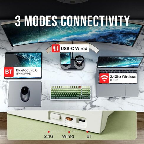 مجموعة لوحة مفاتيح الألعاب CIDOO V98 96% من الألومنيوم، مجموعة لوحة مفاتيح ميكانيكية حشية مع 5 طبقات حشوة، QMK قابلة للبرمجة، BT5.0/2.4 جيجا هرتز/USB-C مجموعة هيكلية مخصصة قابلة للتبديل السريع لـ Win/Mac in Kuwait