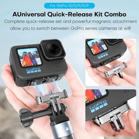 مجموعة تركيب سريعة الإصدار من REYGEAK لـ GoPro Hero 12/11/10/9، حامل قاعدة مزلاج مغناطيسي لـ GoPro Hero 13، محول تركيب معدني من الألومنيوم مع برغي 1/4 بوصة لملحقات GoPro Clamp in Kuwait