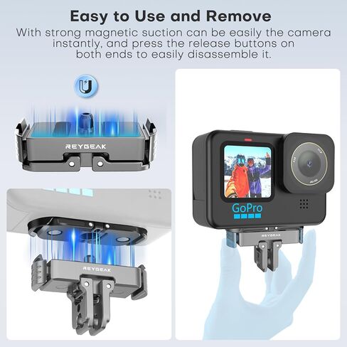 مجموعة تركيب سريعة الإصدار من REYGEAK لـ GoPro Hero 12/11/10/9، حامل قاعدة مزلاج مغناطيسي لـ GoPro Hero 13، محول تركيب معدني من الألومنيوم مع برغي 1/4 بوصة لملحقات GoPro Clamp in Kuwait