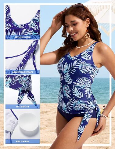 بدلة سباحة نسائية تانكيني من Kate Kasin مكونة من قطعتين للتحكم في البطن لباس سباحة برباط جانبي مع جزء سفلي in Kuwait