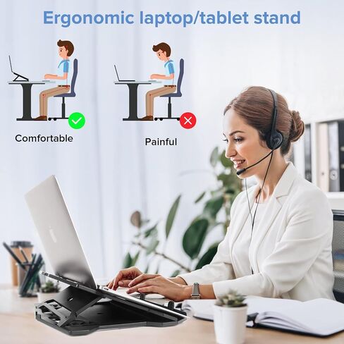 𝐋𝐩𝐨𝐚𝐤𝐞 Laptop Stand for Desk, Tablet Stand Holder, Adjustable Computer Stand for Laptop with 2 Phone Holders 8 Viewing Angles Compatible for 8"-18" iPad Laptop Kindle Surface Pro Book E-Reader in Saudi Arabia