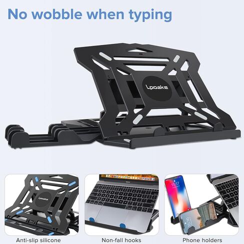 𝐋𝐩𝐨𝐚𝐤𝐞 Laptop Stand for Desk, Tablet Stand Holder, Adjustable Computer Stand for Laptop with 2 Phone Holders 8 Viewing Angles Compatible for 8"-18" iPad Laptop Kindle Surface Pro Book E-Reader in Saudi Arabia