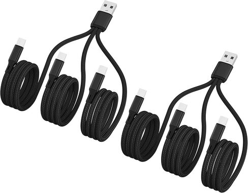 【2Pack 0.6FT】 Multi USB-C Cable,3 in 1 Multiple Type C Charging,3A Splitter USB-C Charging, Black Nylon Cord,USB A to 3 USB C Port,Compatible with iPhone 15,iPad Pro/Air,Samsung S24,Google,Android in Saudi Arabia