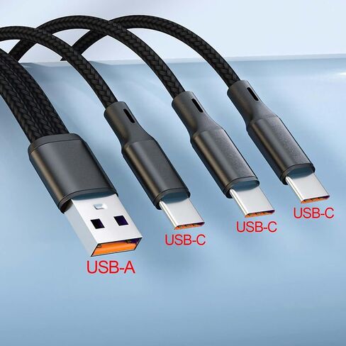 【2Pack 0.6FT】 Multi USB-C Cable,3 in 1 Multiple Type C Charging,3A Splitter USB-C Charging, Black Nylon Cord,USB A to 3 USB C Port,Compatible with iPhone 15,iPad Pro/Air,Samsung S24,Google,Android in Saudi Arabia