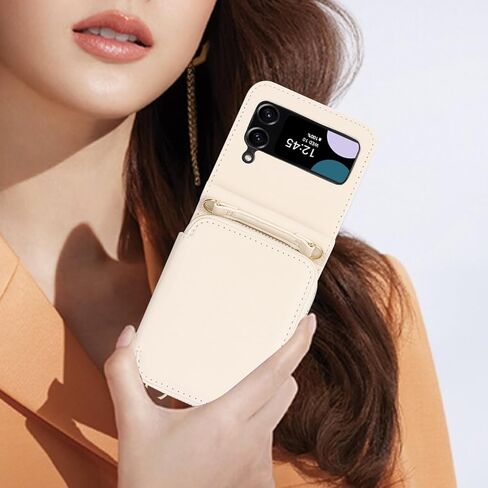حافظة محفظة لهاتف Samsung Galaxy Z Flip 5 مع خاصية حجب RFID، حافظة هاتف Z Flip 5 مع حزام كروس وحامل بطاقات للنساء والفتيات من جلد البولي يوريثان Z Flip 5 محفظة واقية باللون الأبيض in Kuwait