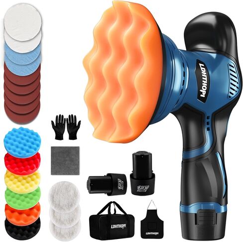 Cordless Polisher, 12V 2000mAh Battery Dual Action Polisher, 6 Variable Speeds, 3000-5000RPM for Car Detailing, for Car, Boat, Wall, Floor, DIY (2 Batteries) in Saudi Arabia