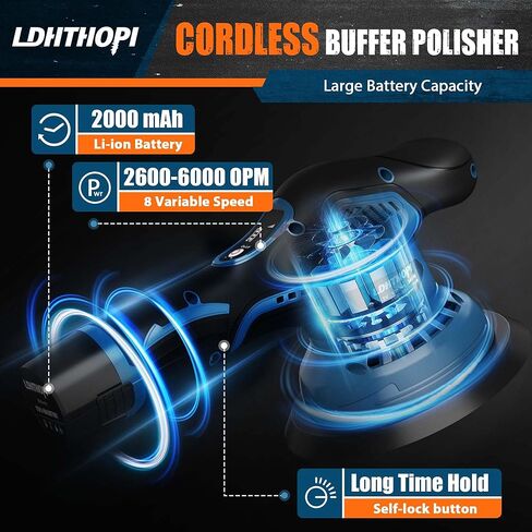 Cordless Polisher, 12V 2000mAh Battery Dual Action Polisher, 6 Variable Speeds, 3000-5000RPM for Car Detailing, for Car, Boat, Wall, Floor, DIY (2 Batteries) in Saudi Arabia