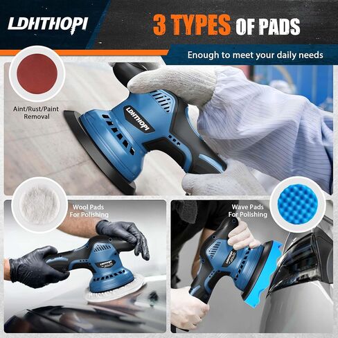 Cordless Polisher, 12V 2000mAh Battery Dual Action Polisher, 6 Variable Speeds, 3000-5000RPM for Car Detailing, for Car, Boat, Wall, Floor, DIY (2 Batteries) in Saudi Arabia