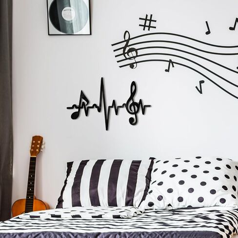Blulu Metal Music Notes Wall Decor Music Sign Wall Art Vintage Musical Heartbeat Metal Wall Art Hanging Music Theme Note Wall Sign for Music Studio, Bedroom, Living Room Bathroom 15.75 x 9.04 Inches in Saudi Arabia