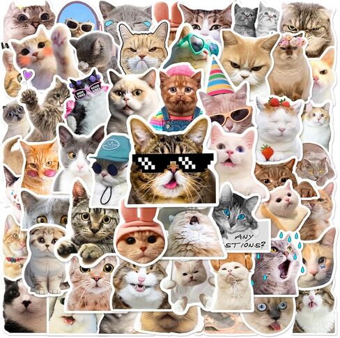 50Pcs Cat Stickers, Kawaii Stickers Vinyl Waterproof Stickers, for Laptop Water Bottle Skateboard Luggage Car Bumper Cute Cat Stickers for Adults Teens in Saudi Arabia
