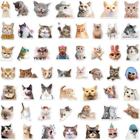 50Pcs Cat Stickers, Kawaii Stickers Vinyl Waterproof Stickers, for Laptop Water Bottle Skateboard Luggage Car Bumper Cute Cat Stickers for Adults Teens in Saudi Arabia