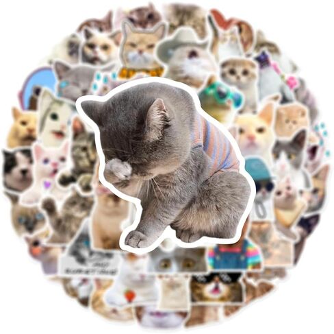 50Pcs Cat Stickers, Kawaii Stickers Vinyl Waterproof Stickers, for Laptop Water Bottle Skateboard Luggage Car Bumper Cute Cat Stickers for Adults Teens in Saudi Arabia