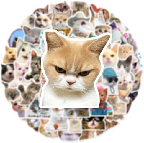 50Pcs Cat Stickers, Kawaii Stickers Vinyl Waterproof Stickers, for Laptop Water Bottle Skateboard Luggage Car Bumper Cute Cat Stickers for Adults Teens in Saudi Arabia