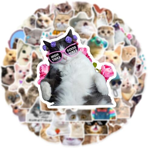 50Pcs Cat Stickers, Kawaii Stickers Vinyl Waterproof Stickers, for Laptop Water Bottle Skateboard Luggage Car Bumper Cute Cat Stickers for Adults Teens in Saudi Arabia