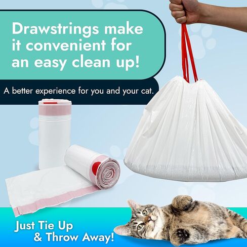 ريلي. بطانات صندوق فضلات القطط (18 قطعة)، جامبو | الرباط بطانة صندوق القمامة | أكياس فضلات القطط شديدة التحمل لصندوق الفضلات ونفايات القطط | بطانات صندوق فضلات القطط والقطط، ومقابض برباط (أبيض) in Kuwait