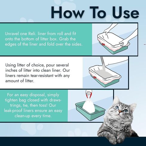 ريلي. بطانات صندوق فضلات القطط (18 قطعة)، جامبو | الرباط بطانة صندوق القمامة | أكياس فضلات القطط شديدة التحمل لصندوق الفضلات ونفايات القطط | بطانات صندوق فضلات القطط والقطط، ومقابض برباط (أبيض) in Kuwait