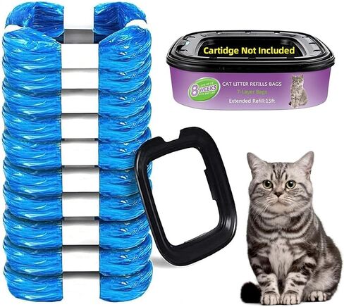 10 عبوات من أكياس إعادة التعبئة المتوافقة مع فضلات الجني - 21.3 قدم عبوات فضلات القطط المعطرة، حقيبة بديلة للتخلص منها سهلة التركيب (لا تشمل الخرطوشة) (أزرق 21.3 قدم) in Kuwait