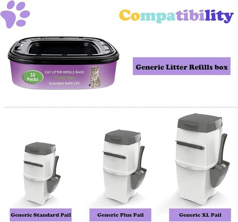 10 عبوات من أكياس إعادة التعبئة المتوافقة مع فضلات الجني - 21.3 قدم عبوات فضلات القطط المعطرة، حقيبة بديلة للتخلص منها سهلة التركيب (لا تشمل الخرطوشة) (أزرق 21.3 قدم) in Kuwait