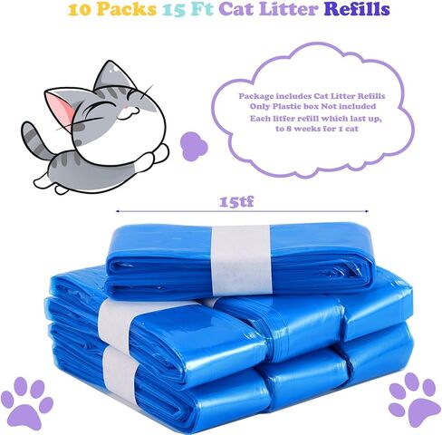 10 عبوات من أكياس إعادة التعبئة المتوافقة مع فضلات الجني - 21.3 قدم عبوات فضلات القطط المعطرة، حقيبة بديلة للتخلص منها سهلة التركيب (لا تشمل الخرطوشة) (أزرق 21.3 قدم) in Kuwait