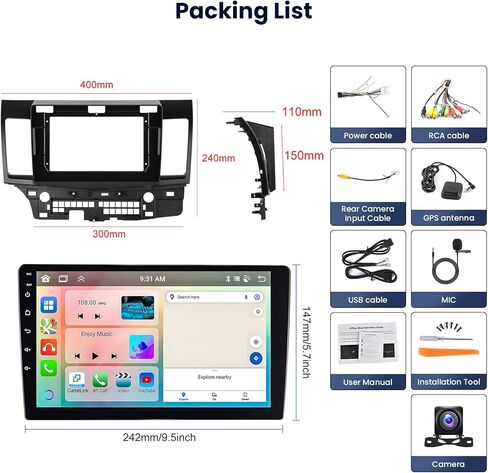 Hodozzy 4G+64G 8 Core Carplay & Android Auto Car Stereo for Mitsubishi Lancer 2008 2009 2010 2011 2012 2013 2014 2015 2016 2017, 10.1 Inch Touch Screen Car Radio with GPS,Bluetooth,WiFi,FM,Camera in Saudi Arabia