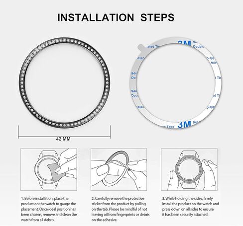 Bezel Ring Styling Compatible with Samsung Galaxy Watch 42mm/Gear Sport,Stainless Steel Bezel Ring Adhesive Cover Anti Scratch Protector Case for Samsung Watch 42mm, Black in Saudi Arabia