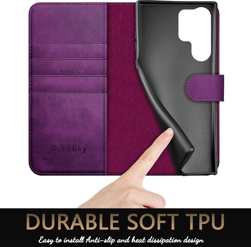 for Samsung Galaxy S23 Ultra Genuine Leather Wallet case 【RFID Blocking】【4 Credit Card Holder】【Real Leather】 Flip Folio Book Phone case Protective Cover Women Men for S23Ultra case Purple in Saudi Arabia