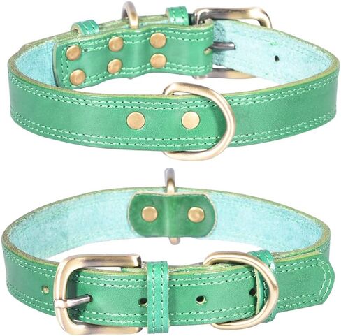 Genuine Leather Puppy Dog Collar, Basic Dog Collars, Adjustable Collars for Small Dogs (XS:21-27 cm, Green) in Saudi Arabia