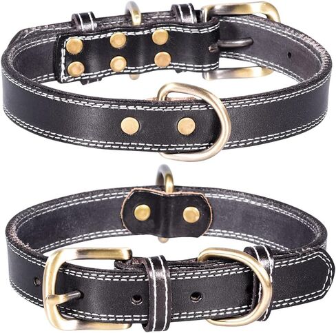 Genuine Leather Puppy Dog Collar, Basic Dog Collars, Adjustable Collars for Small Dogs (XS:21-27 cm, Green) in Saudi Arabia