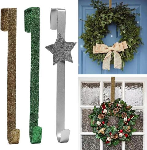 Aovdy 3 Pack Christmas Wreath-Hangers for Front Door Christmas Decorations for Door Inside Outside Door Hooks Christmas Decor (Multicolour-Red, Green, and Silver) in Saudi Arabia