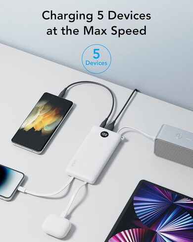 VRURC Portable Charger Built in 4 Cables, Slim Power Bank 10000mAh | Multi Devices Charging Bank with Lanyard, USB C Battery Pack for All Cell Phones, Samsung,Android-White(1 Pack) in Saudi Arabia