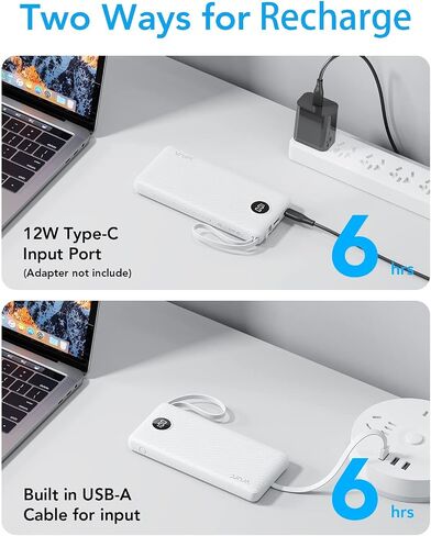 VRURC Portable Charger Built in 4 Cables, Slim Power Bank 10000mAh | Multi Devices Charging Bank with Lanyard, USB C Battery Pack for All Cell Phones, Samsung,Android-White(1 Pack) in Saudi Arabia