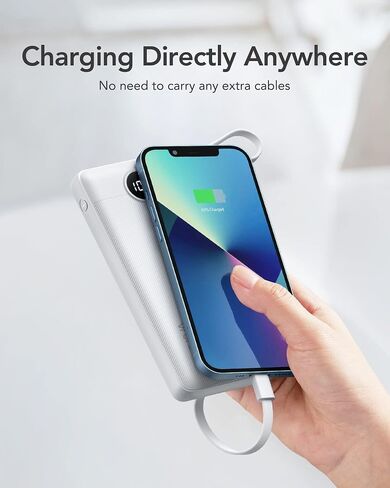 VRURC Portable Charger Built in 4 Cables, Slim Power Bank 10000mAh | Multi Devices Charging Bank with Lanyard, USB C Battery Pack for All Cell Phones, Samsung,Android-White(1 Pack) in Saudi Arabia