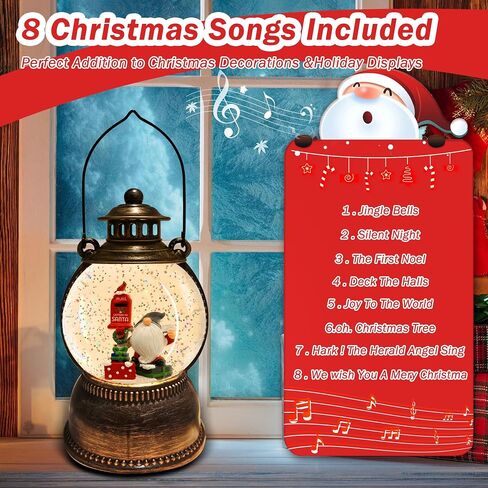 Christmas Snow Globe Lantern, Cardinal Snow Globe Lighted Water Lantern with Music and 6 Hour Timer, USB Lined/Battery Powered Singing Lantern, Christmas Decor Gifts - 10.4 in. in Saudi Arabia