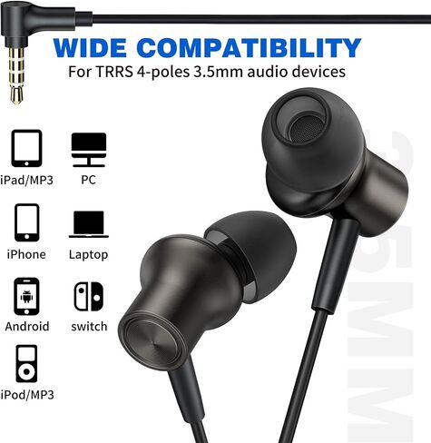 Wired Earbuds for School Chromebook Laptop PC, Noise Canceling Ear Buds with 3.5mm Plug in Audio Jack Mic/Mute HiFi Stereo Wired Headphones Corded Earphones for Kindle Fire Nintendo Switch MP3, Grey in Saudi Arabia