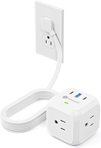 مكعب قطاع الطاقة مع منافذ USB، حماية من زيادة التيار بقوة 900 جول، سلك تمديد مسطح بطول 5 أقدام، 3 منافذ تيار متردد و3 منافذ USB (2 USB C)، محطة شحن مكتبية للسفر في المنزل والمكتب، أبيض in Kuwait