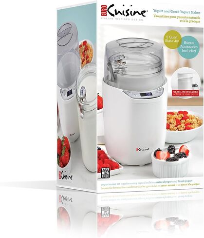 Euro Cuisine YM260 Probiotic & Greek Yogurt Maker Machine with 2 Quart Glass Jar (64 Oz.), White, 2025 Edition, Adjustable Time & Temperature Control in Kuwait