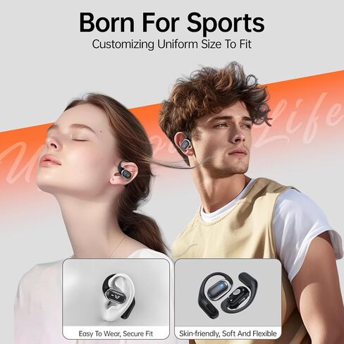 Outfits Open Ear Headphones, Wireless Bluetooth 5.4 Open Ear Earbuds Lightweight Over Ear Ear Buds with Mic IPX7 Waterproof Running Sports Exercise Earbuds (Black) in Kuwait