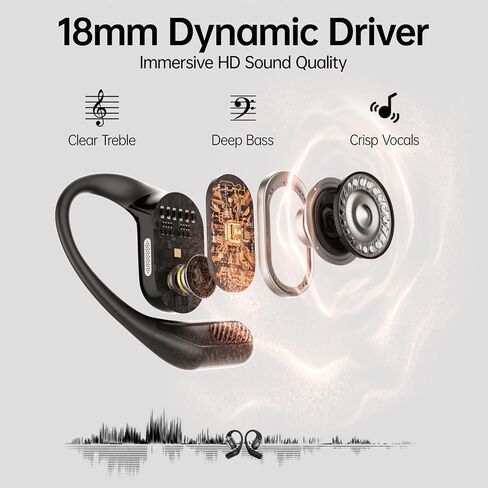 Outfits Open Ear Headphones, Wireless Bluetooth 5.4 Open Ear Earbuds Lightweight Over Ear Ear Buds with Mic IPX7 Waterproof Running Sports Exercise Earbuds (Black) in Kuwait