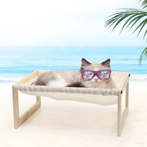 Cat Bed, Elevated Pet Bed, 20 X 16 Inch Large Breathable Cat Bed, Wooden Cat Hammock for Kitty, Puppy, Rabbit, Bunny and Small Pets, Elevated Pet Furniture Sleeping Bed in Saudi Arabia