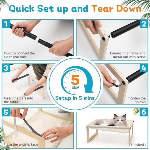 Cat Bed, Elevated Pet Bed, 20 X 16 Inch Large Breathable Cat Bed, Wooden Cat Hammock for Kitty, Puppy, Rabbit, Bunny and Small Pets, Elevated Pet Furniture Sleeping Bed in Saudi Arabia