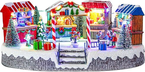 Bdor Christmas Village Lighted Decoration with Carousel, Ferris Wheel, Skaters | 11.4 x 10.4 x 7.7 Inches Animated Holiday Scene with Music & LED Lights for Indoor Home Décor in Kuwait