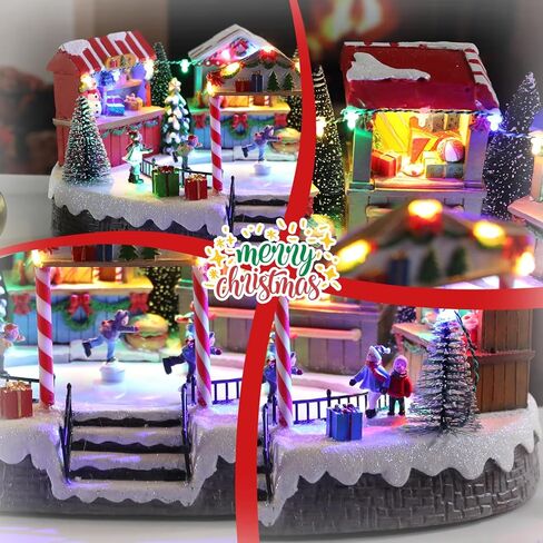 Bdor Christmas Village Lighted Decoration with Carousel, Ferris Wheel, Skaters | 11.4 x 10.4 x 7.7 Inches Animated Holiday Scene with Music & LED Lights for Indoor Home Décor in Kuwait