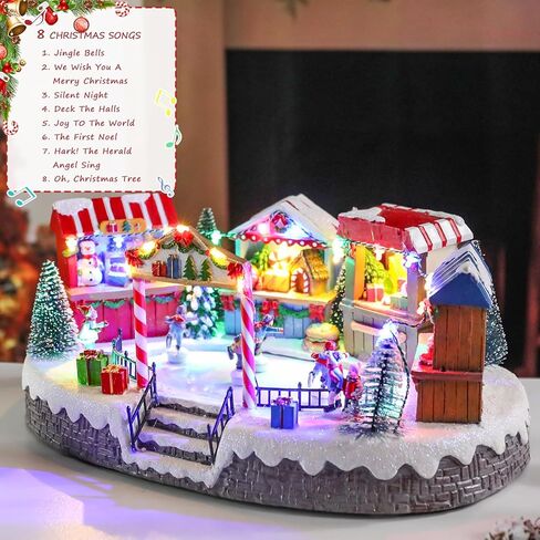 Bdor Christmas Village Lighted Decoration with Carousel, Ferris Wheel, Skaters | 11.4 x 10.4 x 7.7 Inches Animated Holiday Scene with Music & LED Lights for Indoor Home Décor in Kuwait
