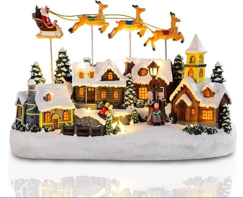 Bdor Christmas Village Lighted Decoration with Carousel, Ferris Wheel, Skaters | 11.4 x 10.4 x 7.7 Inches Animated Holiday Scene with Music & LED Lights for Indoor Home Décor in Kuwait