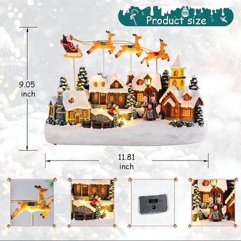 Bdor Christmas Village Lighted Decoration with Carousel, Ferris Wheel, Skaters | 11.4 x 10.4 x 7.7 Inches Animated Holiday Scene with Music & LED Lights for Indoor Home Décor in Kuwait