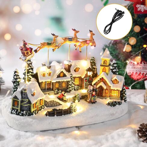 Bdor Christmas Village Lighted Decoration with Carousel, Ferris Wheel, Skaters | 11.4 x 10.4 x 7.7 Inches Animated Holiday Scene with Music & LED Lights for Indoor Home Décor in Kuwait