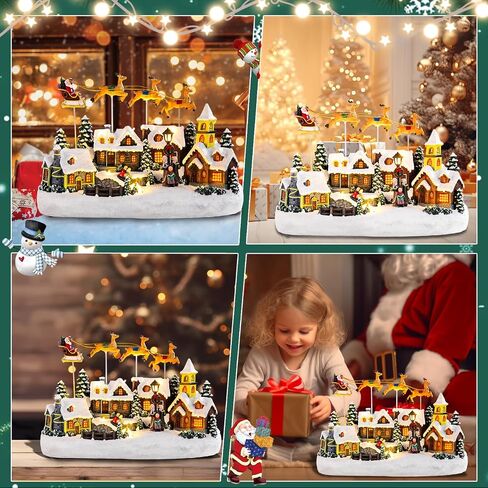 Bdor Christmas Village Lighted Decoration with Carousel, Ferris Wheel, Skaters | 11.4 x 10.4 x 7.7 Inches Animated Holiday Scene with Music & LED Lights for Indoor Home Décor in Kuwait