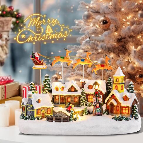 Bdor Christmas Village Lighted Decoration with Carousel, Ferris Wheel, Skaters | 11.4 x 10.4 x 7.7 Inches Animated Holiday Scene with Music & LED Lights for Indoor Home Décor in Kuwait