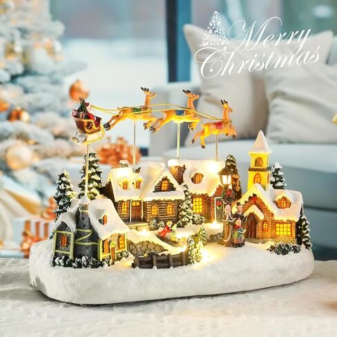 Bdor Christmas Village Lighted Decoration with Carousel, Ferris Wheel, Skaters | 11.4 x 10.4 x 7.7 Inches Animated Holiday Scene with Music & LED Lights for Indoor Home Décor in Kuwait