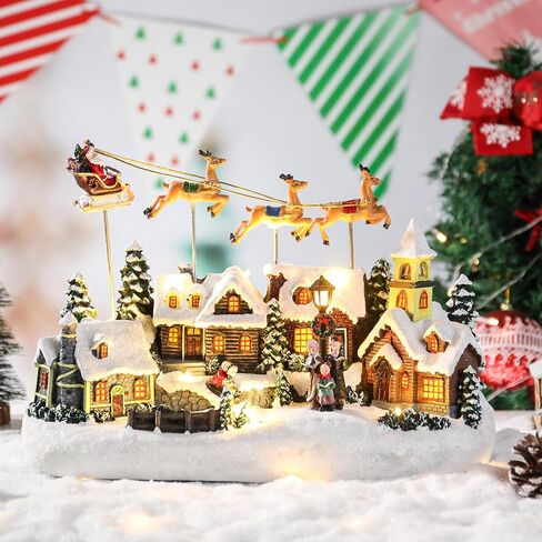 Bdor Christmas Village Lighted Decoration with Carousel, Ferris Wheel, Skaters | 11.4 x 10.4 x 7.7 Inches Animated Holiday Scene with Music & LED Lights for Indoor Home Décor in Kuwait